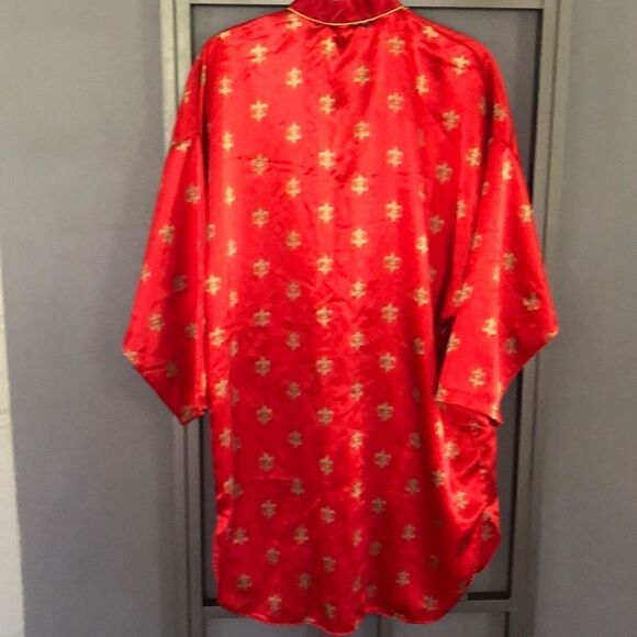 Lily of France, vintage red satin night Shirt/robe Fleur-de-lis size S  - Picture 5 of 5